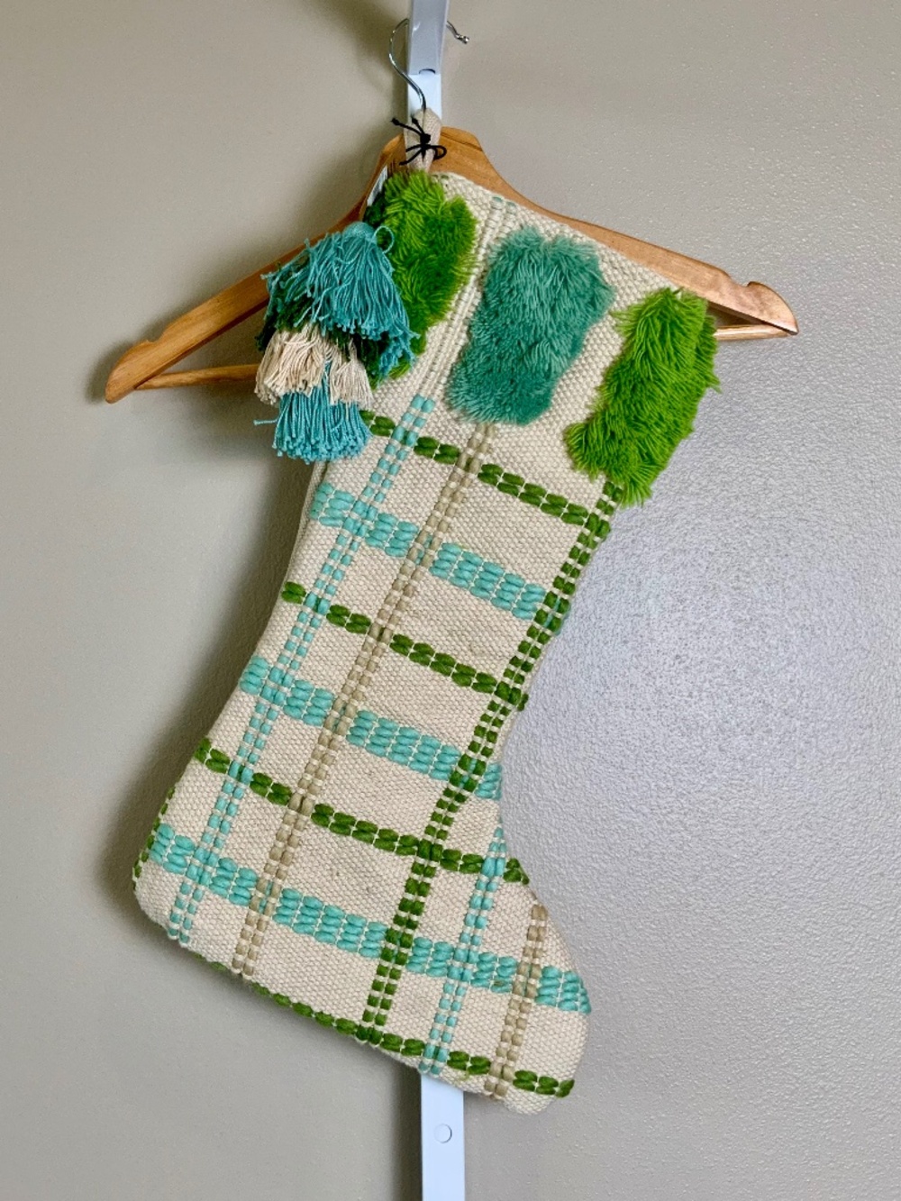 Creative Co-op Woven Fringe Tassel Christmas Stocking